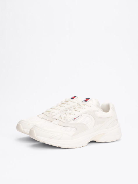 Beige Colour-Blocked Mixed Texture Trainers  Men