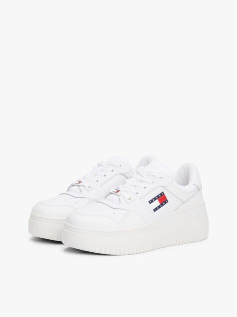White Essential Retro Fine-Cleat Leather Flatform Trainers  Women