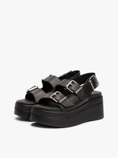 Negru Sandale Platform Din Piele  Femei