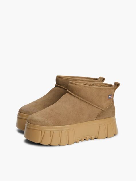 Khaki Suede Warm Lined Platform Ankle Boots  Women