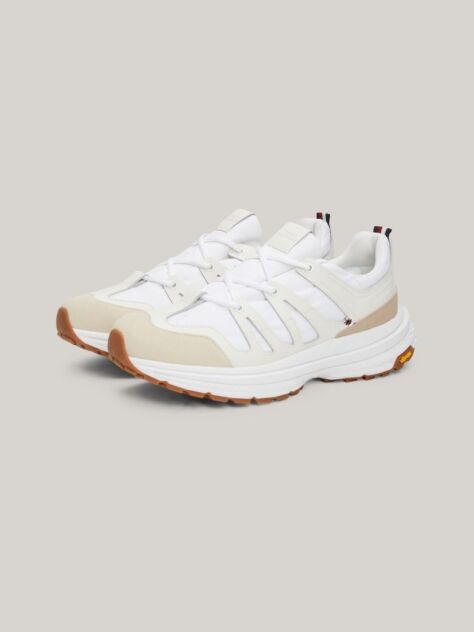 White Mixed Texture Vibram Outsole Trainers  Men