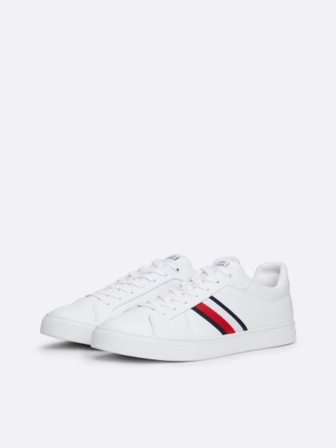 White Leather Signature Tape Court Trainers  Men