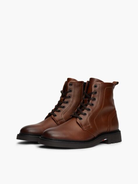 Brown Lightweight Leather Lace-Up Mid Boots  Men
