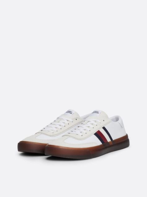 White Leather Signature Tape Lace-Up Trainers  Men