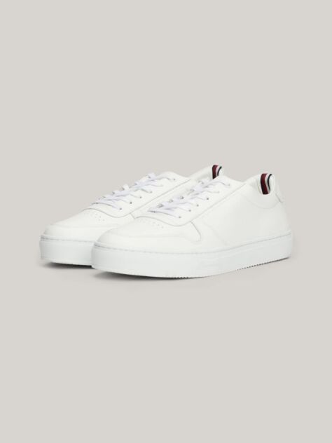 White Leather Debossed Logo Cupsole Trainers  Men