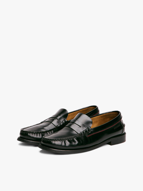 Negru Mocasini Din Piele Cu Imprimare In Relief   Barbati