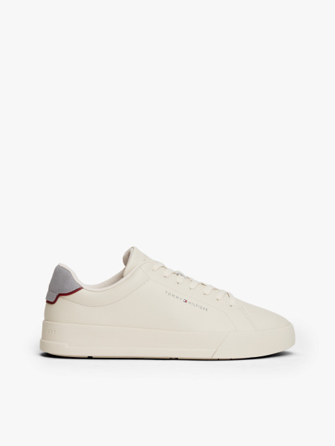 Beige Pebble Grain Court Trainers  Men