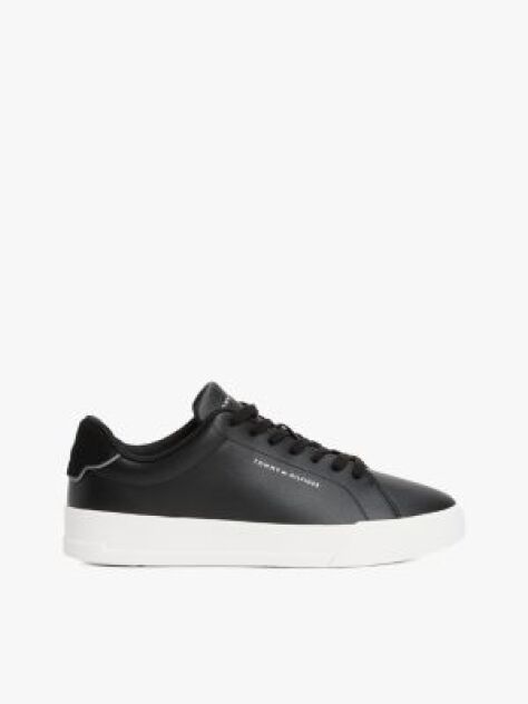 Black Pebble Grain Court Trainers  Men