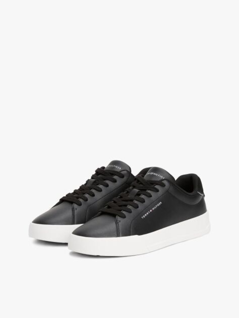 Black Pebble Grain Court Trainers  Men