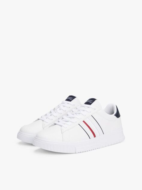 White Leather Debossed Logo Trainers  Men