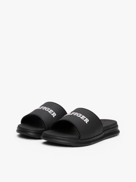 Negru Papuci Cu Logo Texturat  Barbati