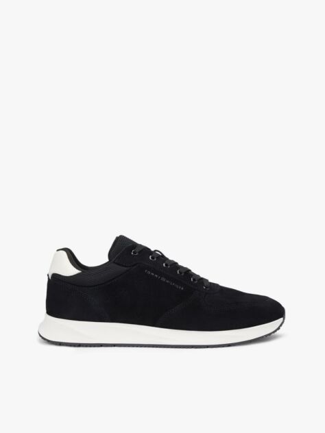 Black Suede Contrast Heel Trainers  Men