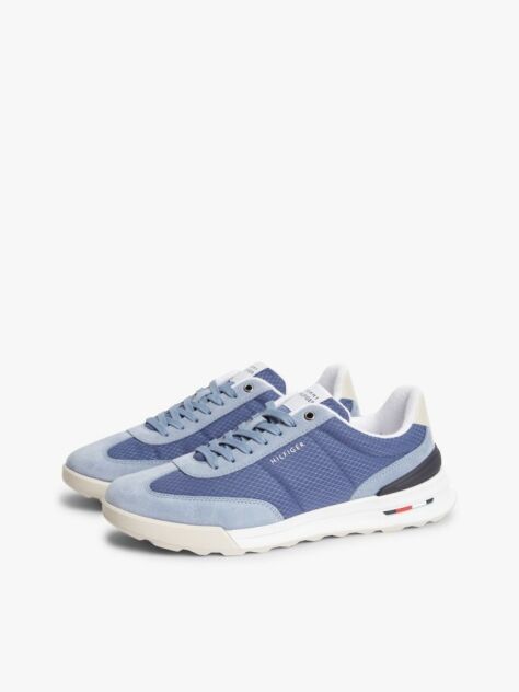 Blue Retro Mixed Texture Chunky Cleat Trainers  Men