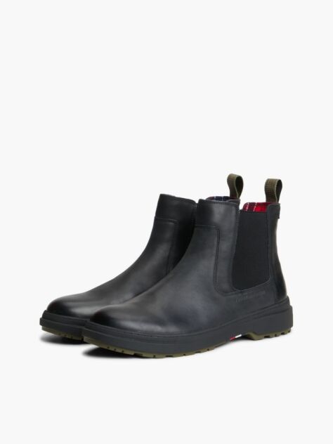 Black Outdoor Warm Lining Leather Chelsea Boots  Men