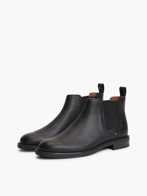 Negru Ghete Chelsea Pebble Grain Din Piele  Barbati