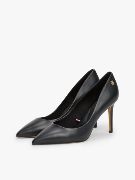 Black Leather Pointed Toe Stiletto Heels  Women