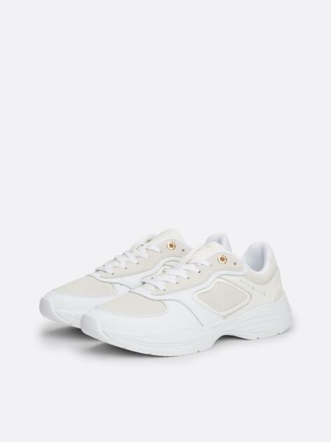 White Mixed Texture Chunky Runner Trainers  Women
