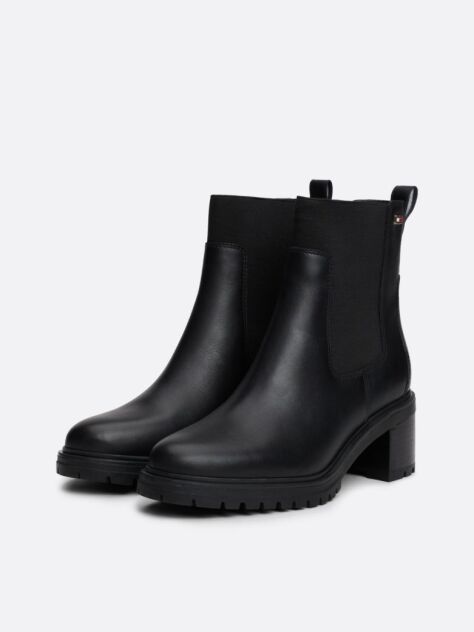 Negru Enamel Flag Leather Cleat Chelsea Boots  Femei