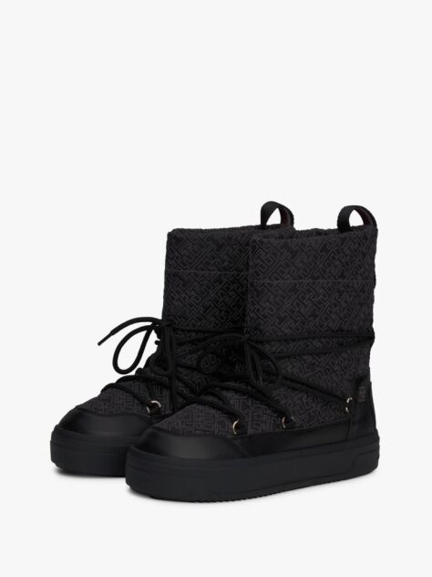 Black TH Monogram Lace-Up Snow Boots  Women