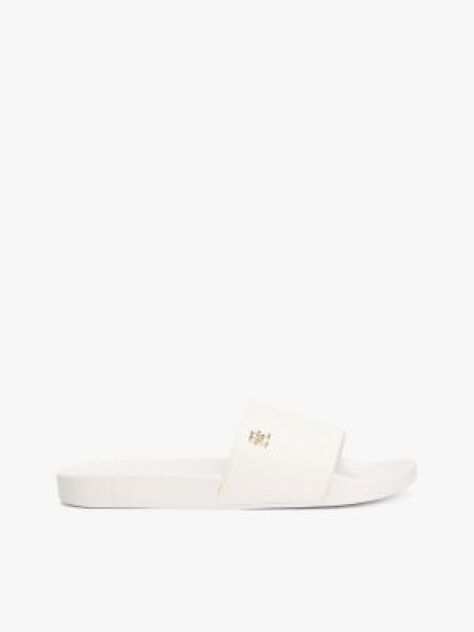 White Embossed TH Monogram Pool Slides  Women