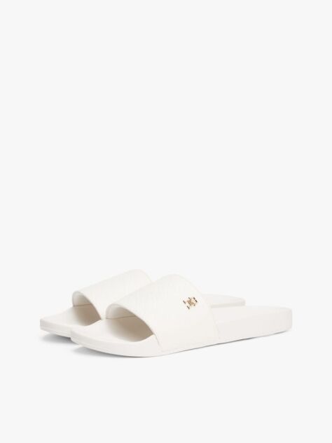 White Embossed TH Monogram Pool Slides  Women