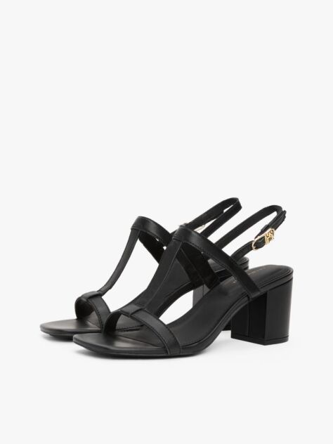 Negru Sandale Din Piele Cu Toc Gros  Femei