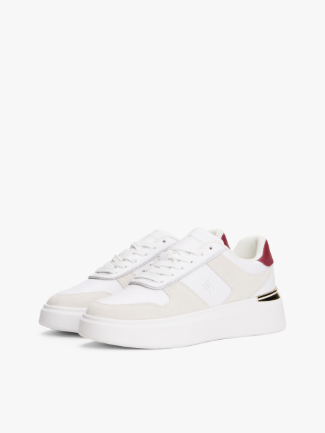 Alb Court Trainers Din Texturi Mixte Cu Monograma TH  Femei