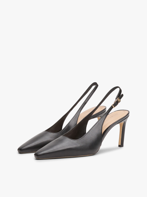 Negru Tocuri Slingback Din Piele Cu Varf Ascutit  Femei