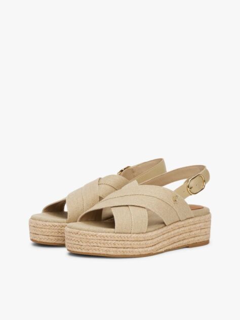 Bej Espadrile Cu Platforma Din Denim  Femei