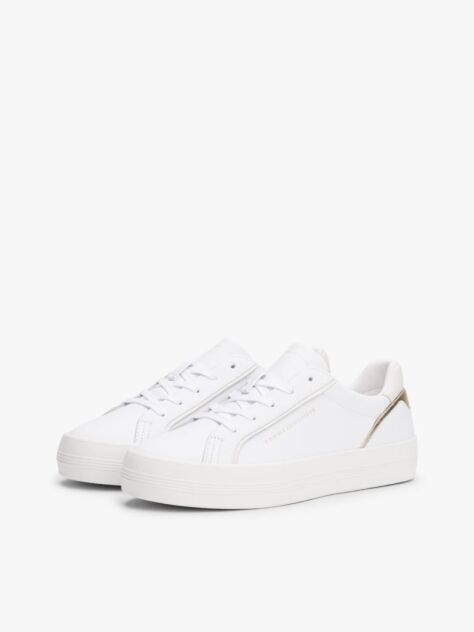 Alb Sneakers Din Piele Cu Embosare Metalica  Femei