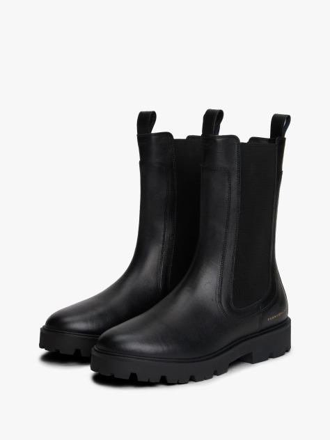 Negru Cizme Chelsea Din Piele Cu Talpa Cleat Medie  Femei