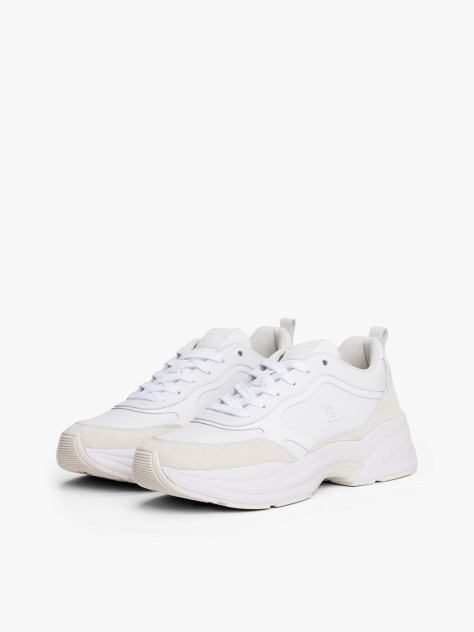 White Leather Patent Chunky Trainers  Women