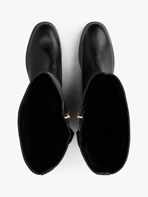 Black Leather TH Monogram Buckle Riding Boots  Women