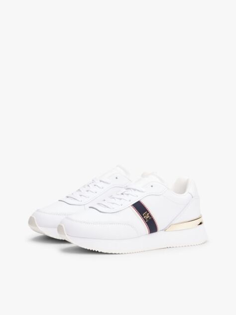 White Leather TH Monogram Plaque Trainers  Women