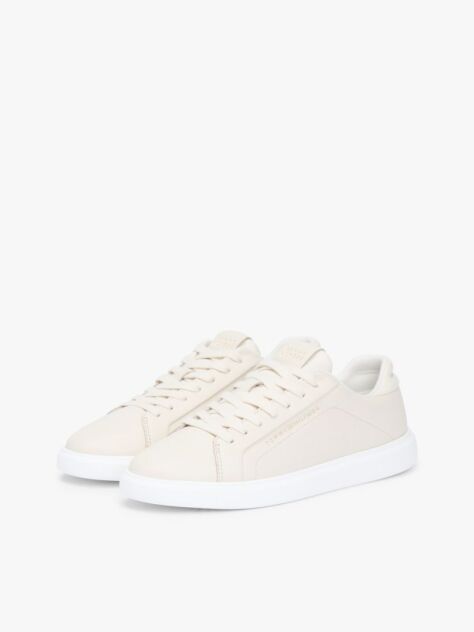 Beige Lightweight Leather Cupsole Court Trainers  Women