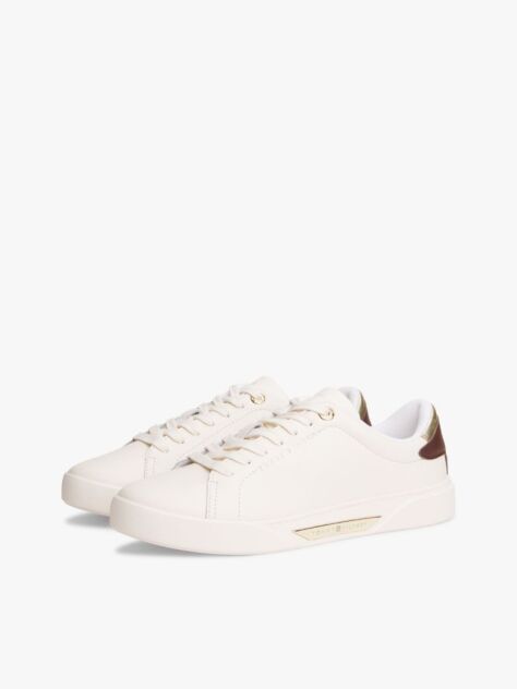 Beige Leather Court Sneakers  Women