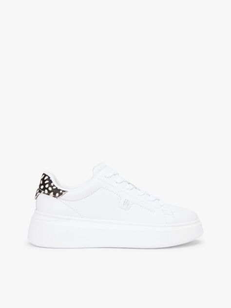 White Snow Leopard Heel Leather Platform Trainers  Women
