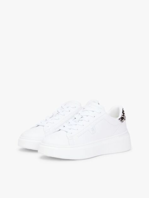 White Snow Leopard Heel Leather Platform Trainers  Women