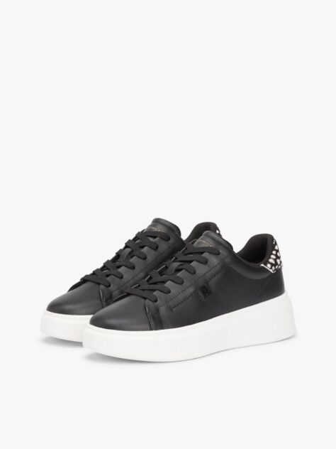 Black Snow Leopard Heel Leather Platform Trainers  Women