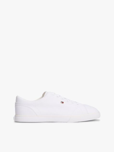 White Low Profile Canvas Lace-Up Trainers  Women