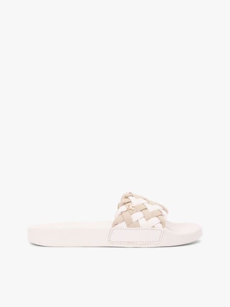 Beige Braided Pool Slides  Women
