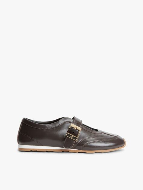 Brown Leather Mary Jane Trainers  Women
