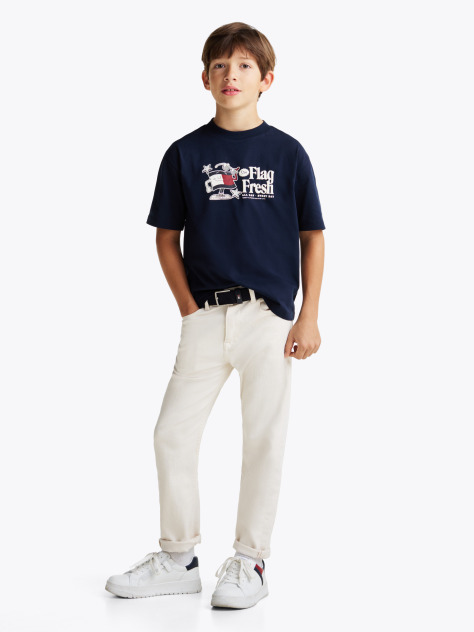 Blue Tricou Cu Slogan Steag  Baieti