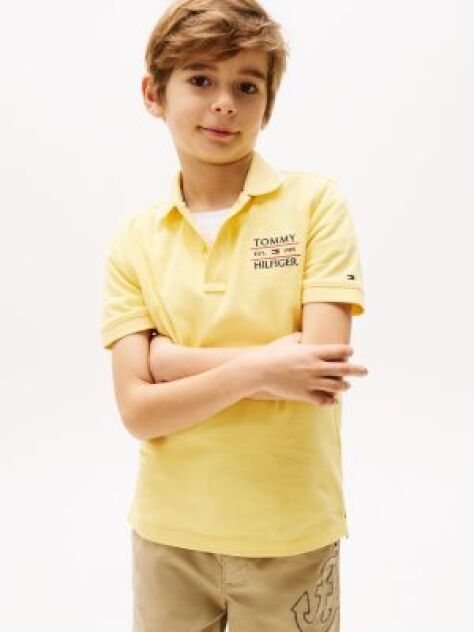 Galben Tricou Polo Cu Logo Brodat  Baieti