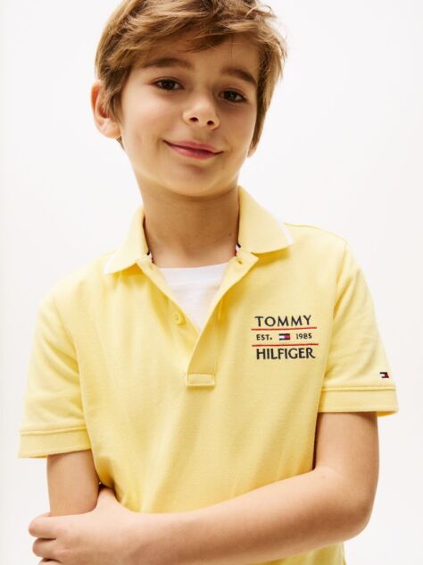 Galben Tricou Polo Cu Logo Brodat  Baieti