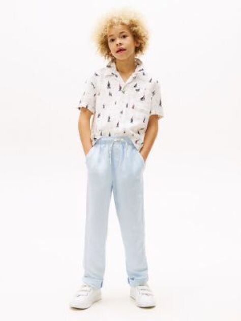 Blue Pantaloni Cu Snur Din Amestec De In  Baieti