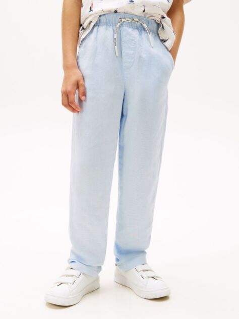 Blue Pantaloni Cu Snur Din Amestec De In  Baieti