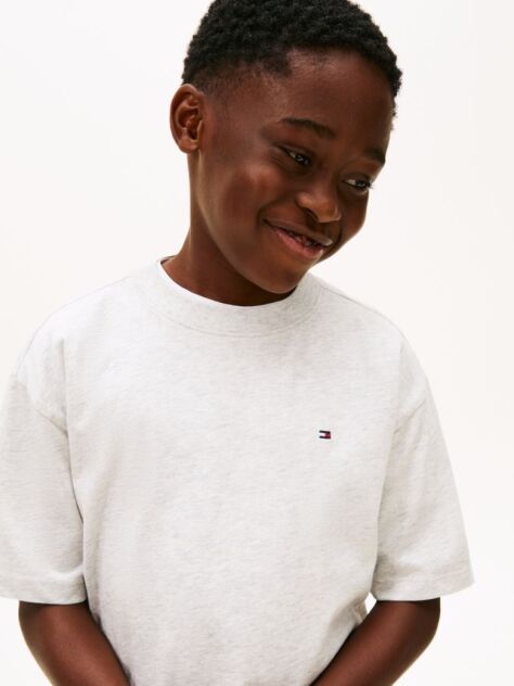 Gri Tricou Cu Guler Rotund Si Broderie Steag  Baieti