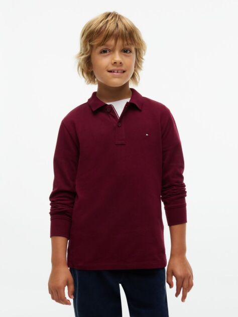Red Regular Fit Pique Long Sleeve Polo Shirt  Boys