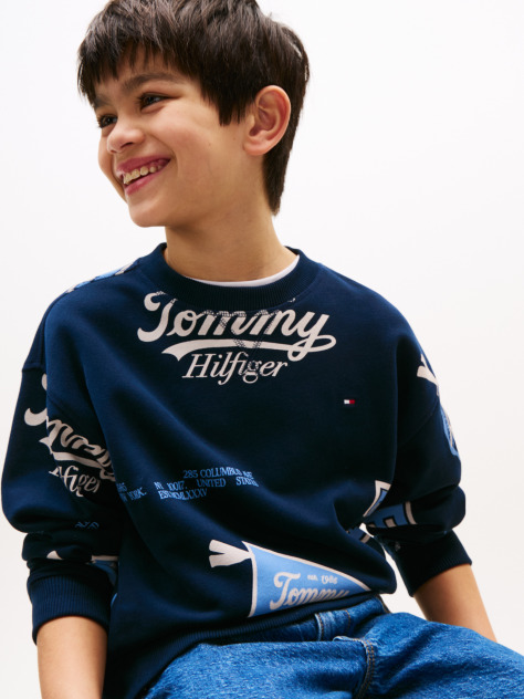 Blue Tricou Sweatshirt Cu Imprimare Logo Pe Toata Suprafata  Baieti